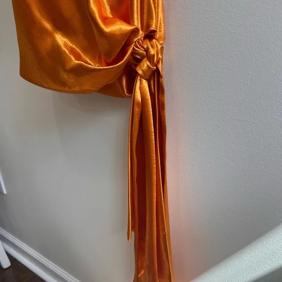 Cinq a Sept Ryder Satin Mini Slip Dress Cowl Neck Knotted Tie Orange Bronze, 6 - Picture 4 of 16